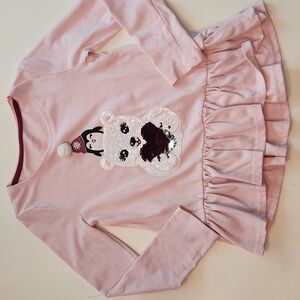 Isaac Mizrahi Pink Polar Bear Penguin Long Sleeve Peplum Shirt 5 6